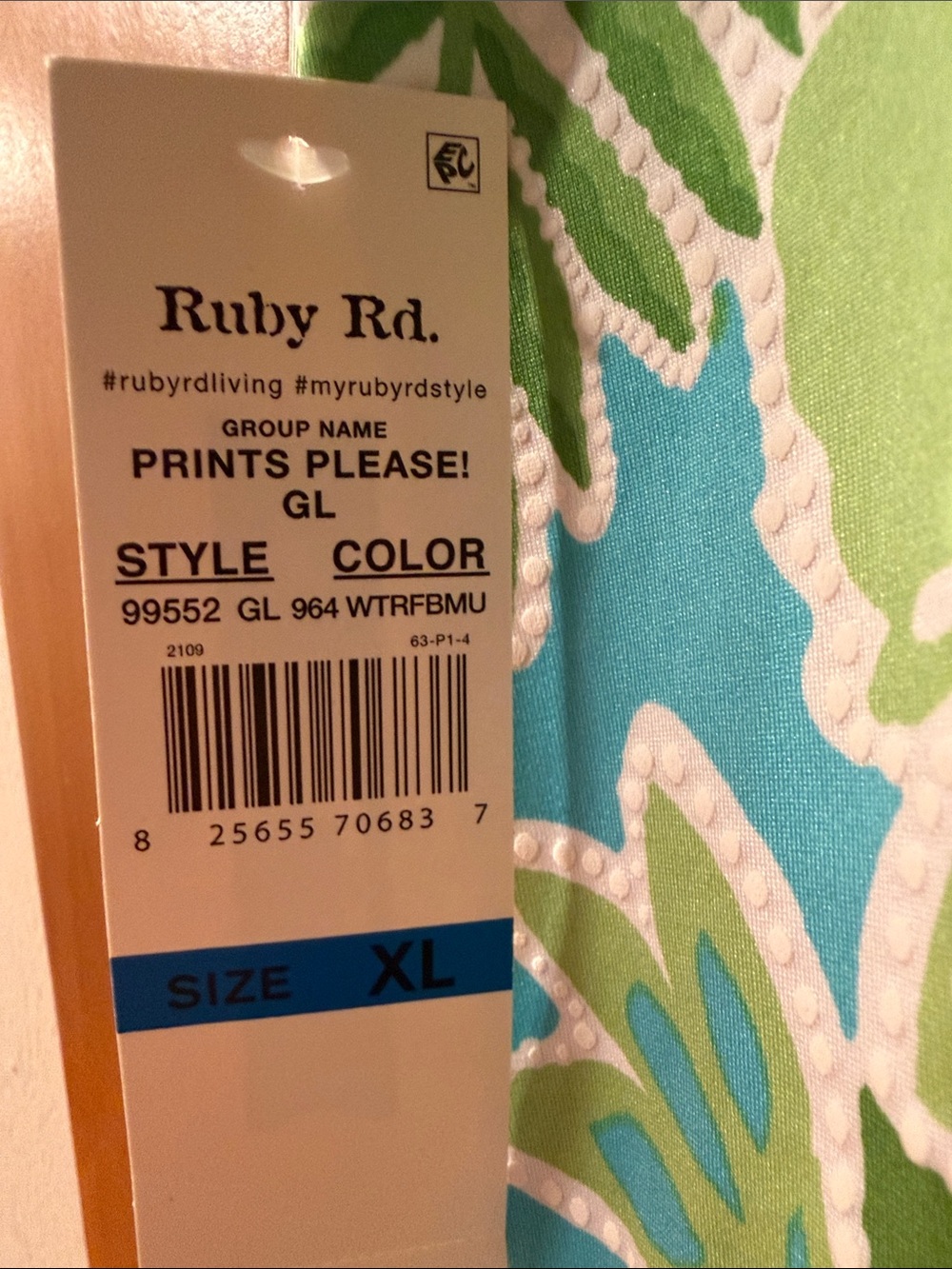 Ruby Rd. Tropical Floral Tunic in Blue Green & White Top XL - Picture 5 of 8